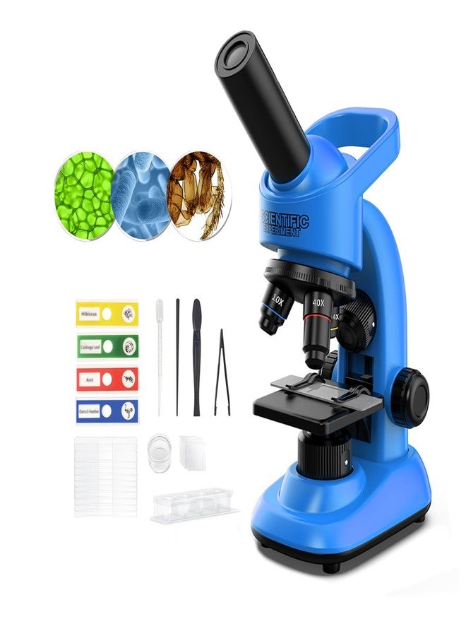 WSDMIC Microscope for Kids Scientific Experiment Kit 40X-1600X Magnification LED Light Educational STEM Kit with Slides and Lab Tools (Blue) - Image 1